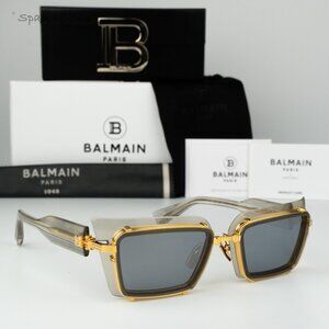 Balmain Women Sunglasses Grey Crystal Gold Rectangle ADMIRABLE BPS-130B-52 NEW